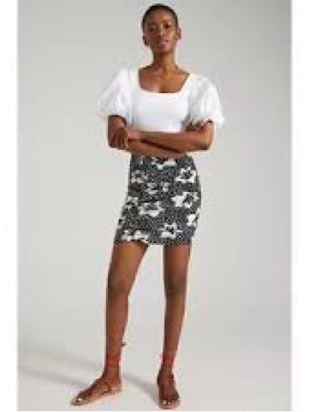 Anthropologie Black & White Floral Mini Skirt